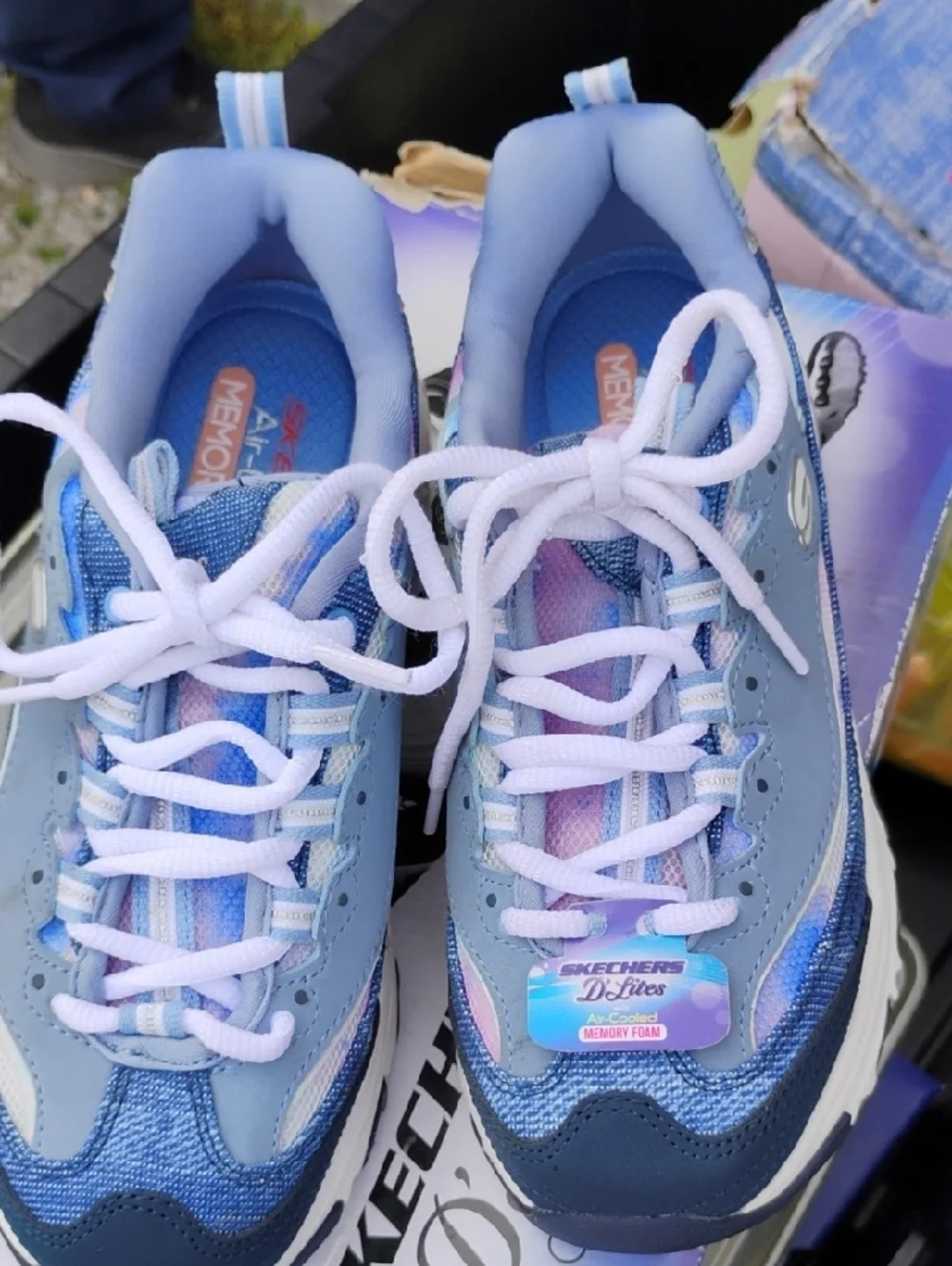 New Skechers Women's Blue and White Memory Foam Lace-Up Sneakers (D-55) - Picture 3 of 10